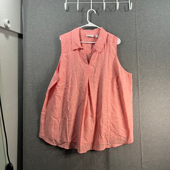 Susan Graver Pure Petite Cross-Dyed Linen Blend Tunic Coral Bloom, Petite 2X - Picture 1 of 9